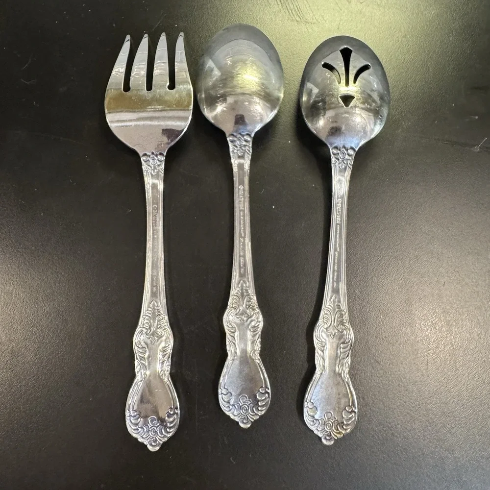 3 Hampton Silversmiths KINGSLEY Glossy Stainless Flatware HOSTESS SERVING PIECES